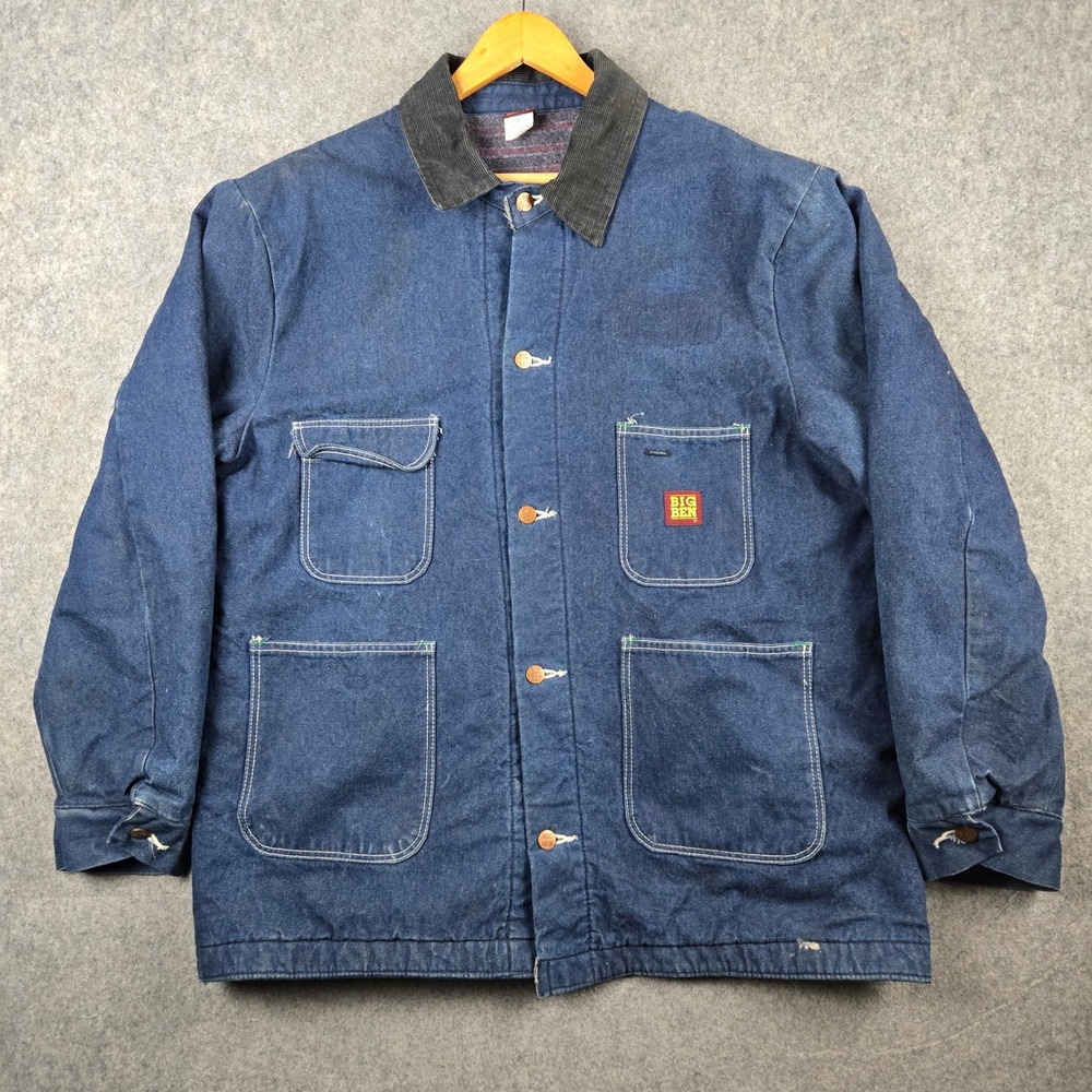 Vintage Big Ben Chore Coat Mens 46 Blue Denim Blanket Lined Barn Jacket Corduroy